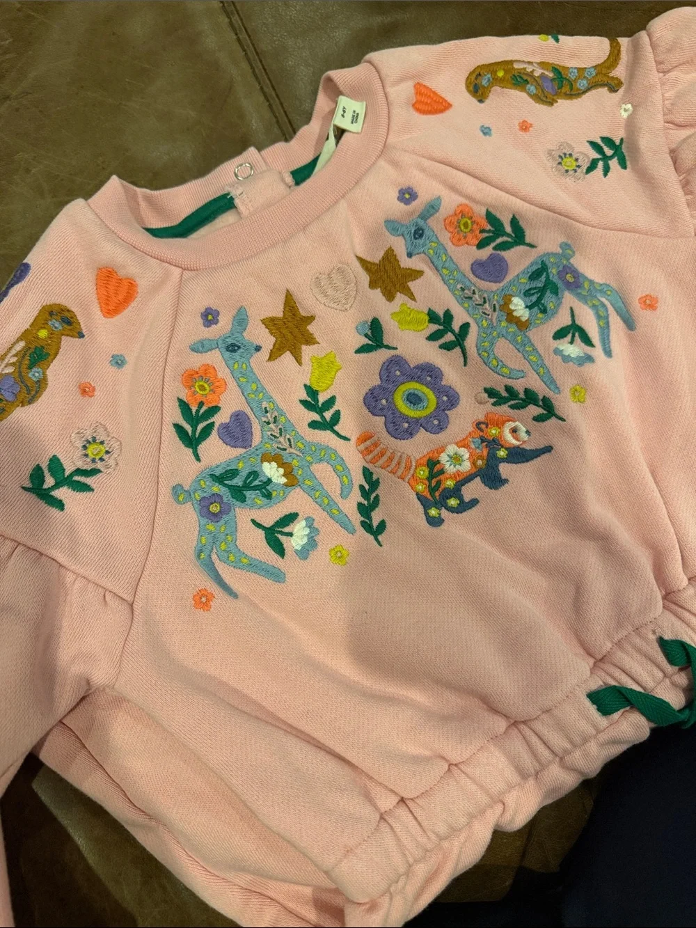Mini Boden Pink Embroidered Sweatshirt Dress